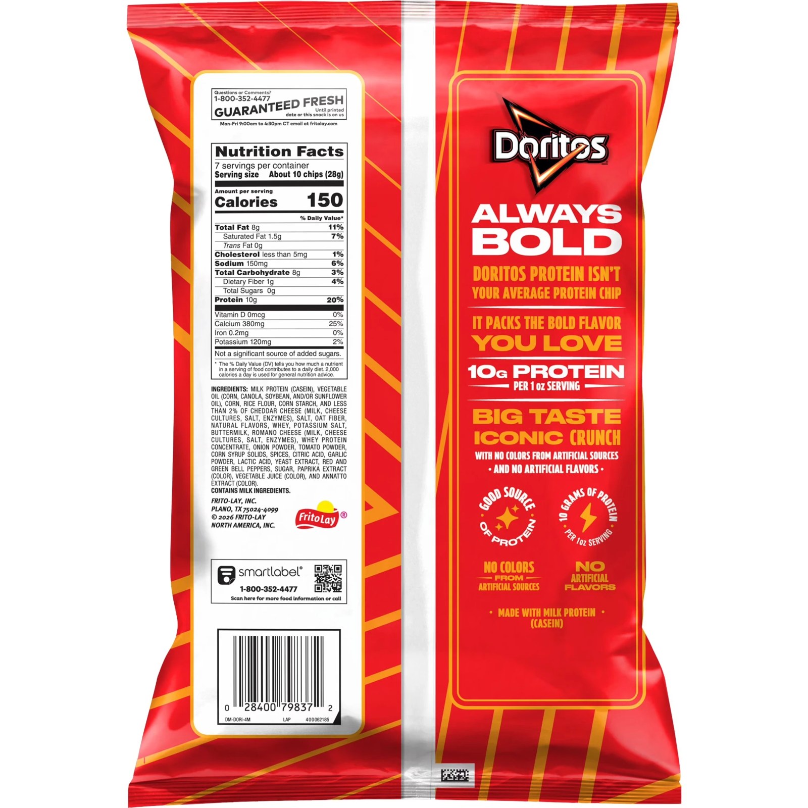 Verso da embalagem do Doritos Protein com tabela nutricional